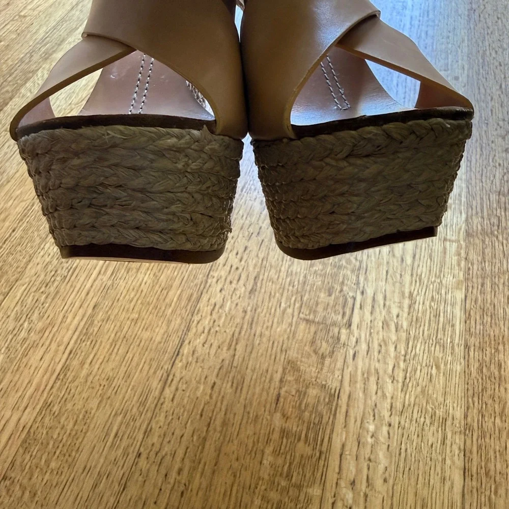 Casadei Tan Leather Crisscross Espadrille Platform Wedge Sandals Made in Italy 9